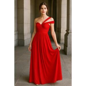 BCBGMAXAZRIA Jamille One-Shoulder Chiffon Evening Gown Red Berry 0 Formal Event